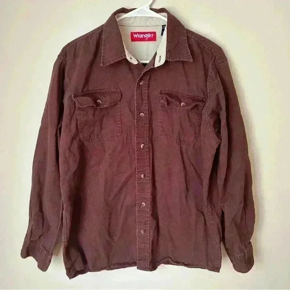 Wrangler Burgundy Maroon Red Men’s Heavyweight Button Down Shirt Size Medium - Picture 1 of 4